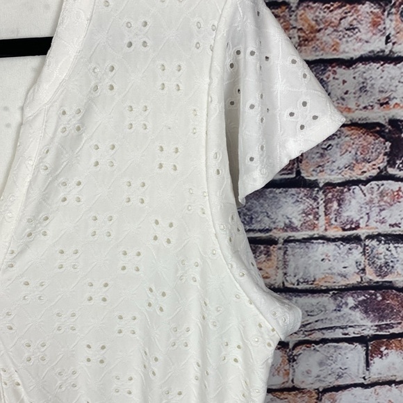 Off White Eyelet Maxi Tiered Short Sleeve Flowy Boho V-Neck Dress Size XL - Picture 11 of 14